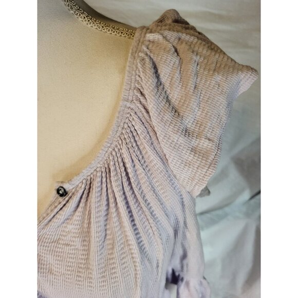 Free People Shirt Womens Sz‎ XS Purple Mint Julep Ruffle Peasant Blouse Stretch - Picture 2 of 5